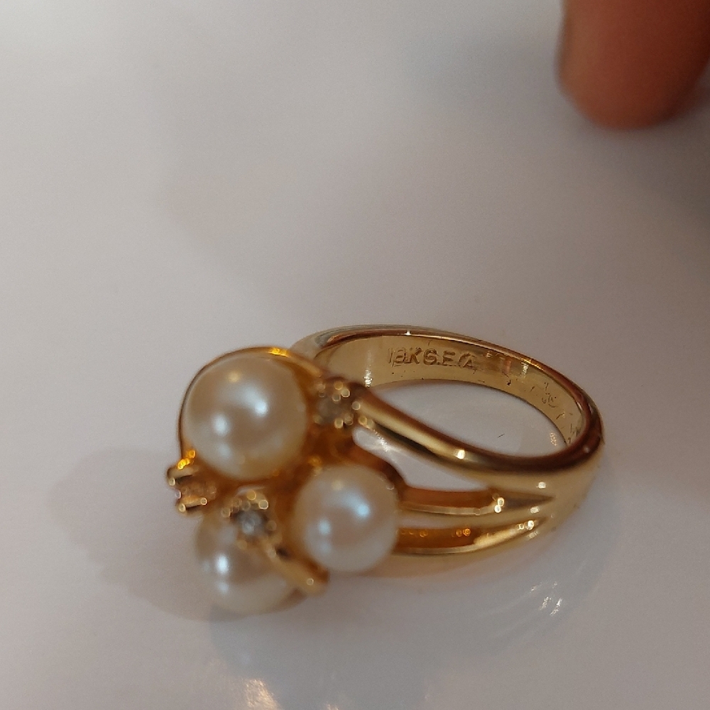 Gold Pearl Cluster Ring with Clear Accents - Picture 2 of 8
